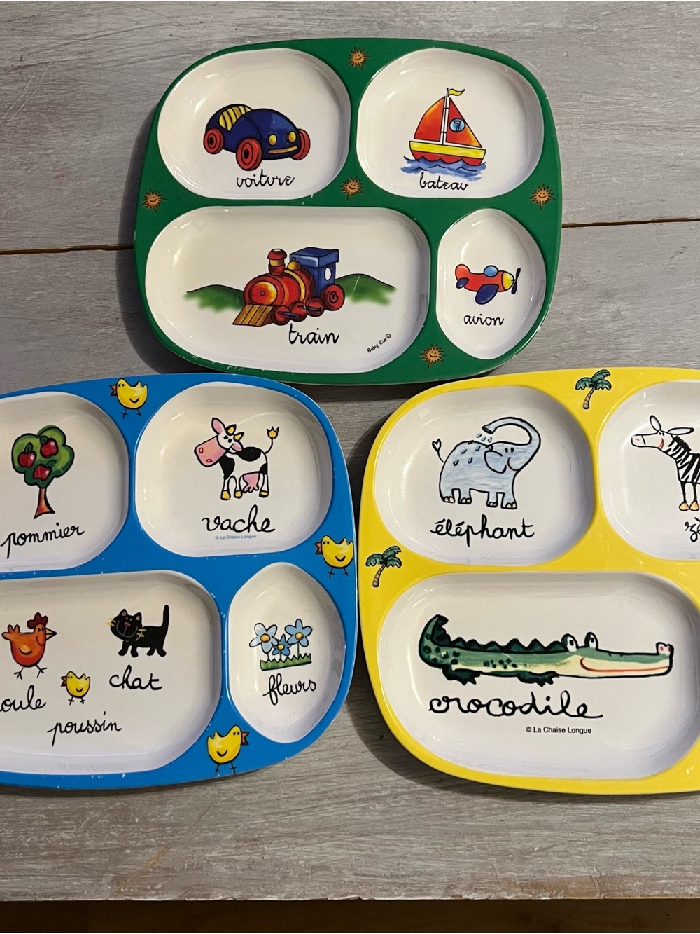 3 Vintage French-themed children's melamine divided plates by Baby Cie
